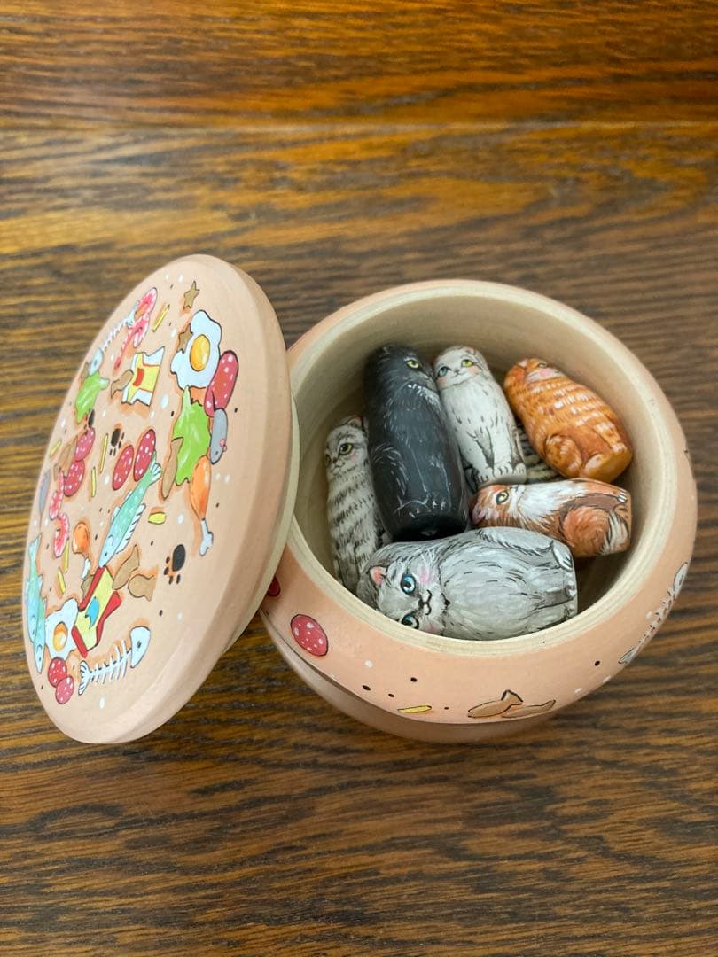 春の感謝祭24%OFFロシア雑貨☆ネコキット猫８匹&特製Box マトリョーシカ