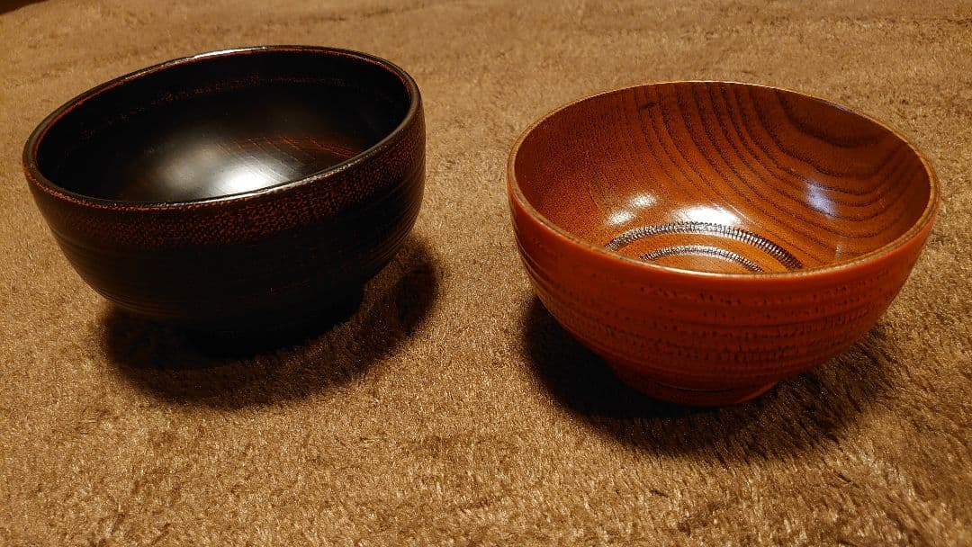輪島塗　漆器　布着　朱塗　栗色　椀　２種　２客