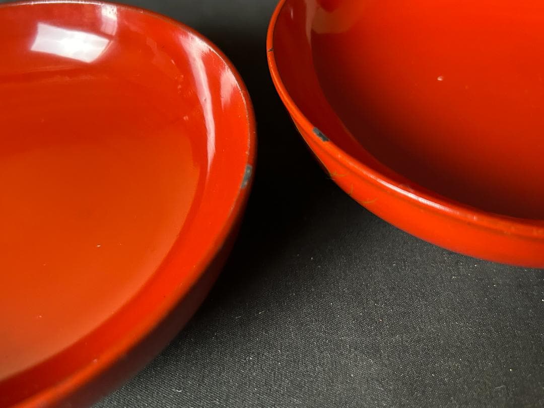 時代 輪島塗 金蒔絵 蓮図 朱塗 菓子椀 5客 茶懐石道具 74