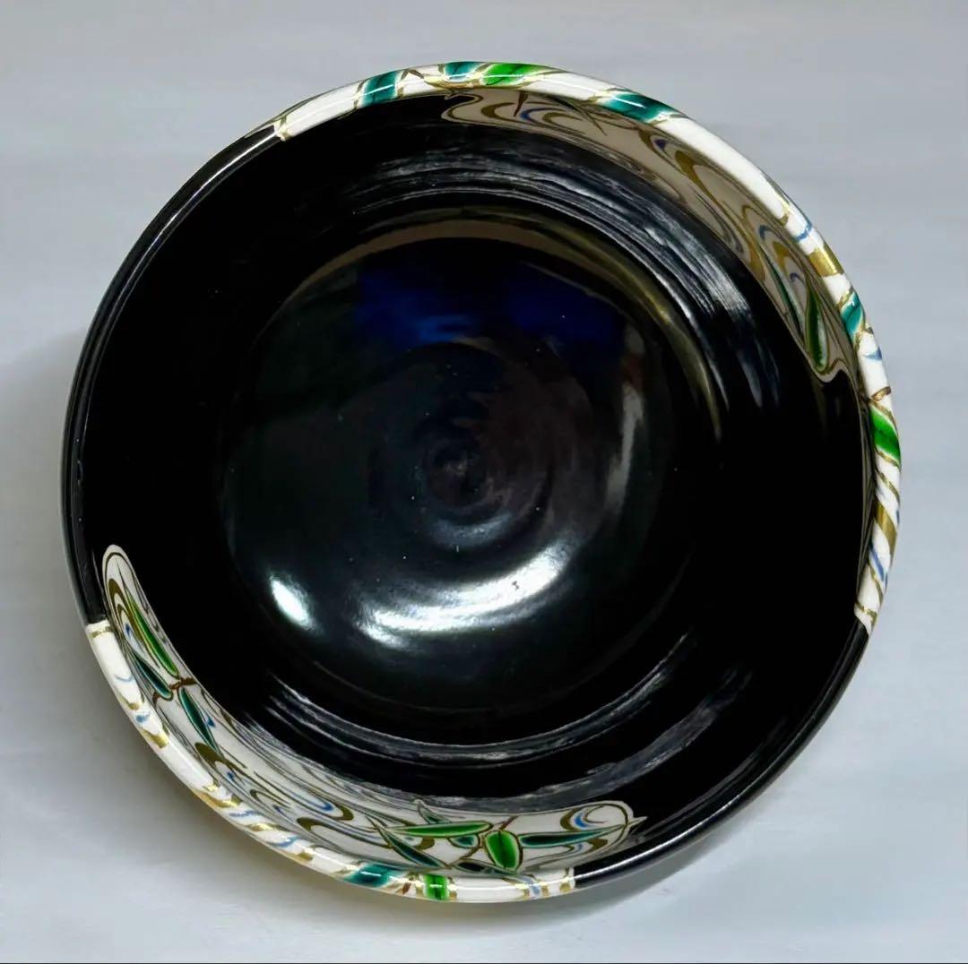 黒仁清 御室窯 金彩 色絵 鴛鴦 茶碗 抹茶碗 茶道具 共箱 共布