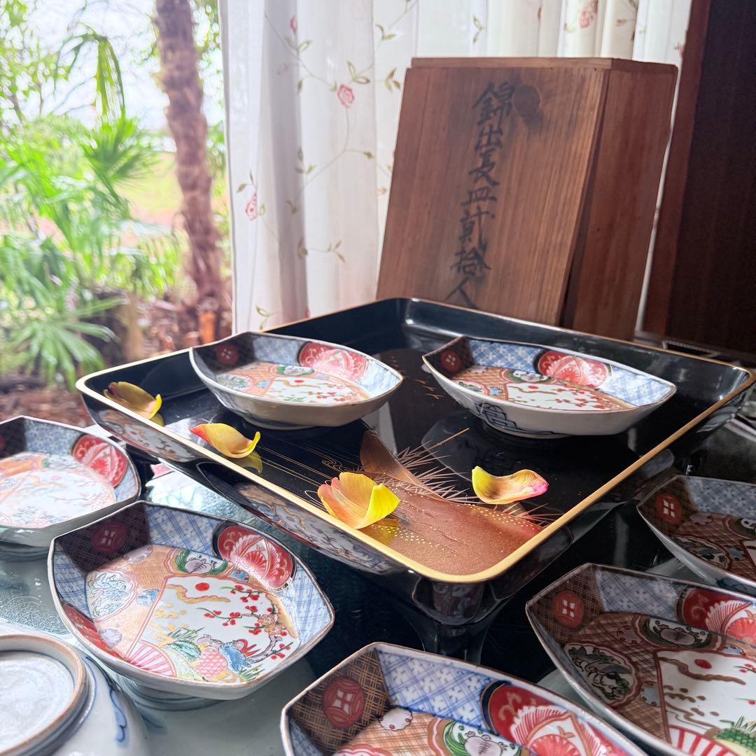 2236様感謝‼️ひな祭り記念‼️最上手伊万里　梅おしどり&鶴亀切支丹舟形刺身皿5客