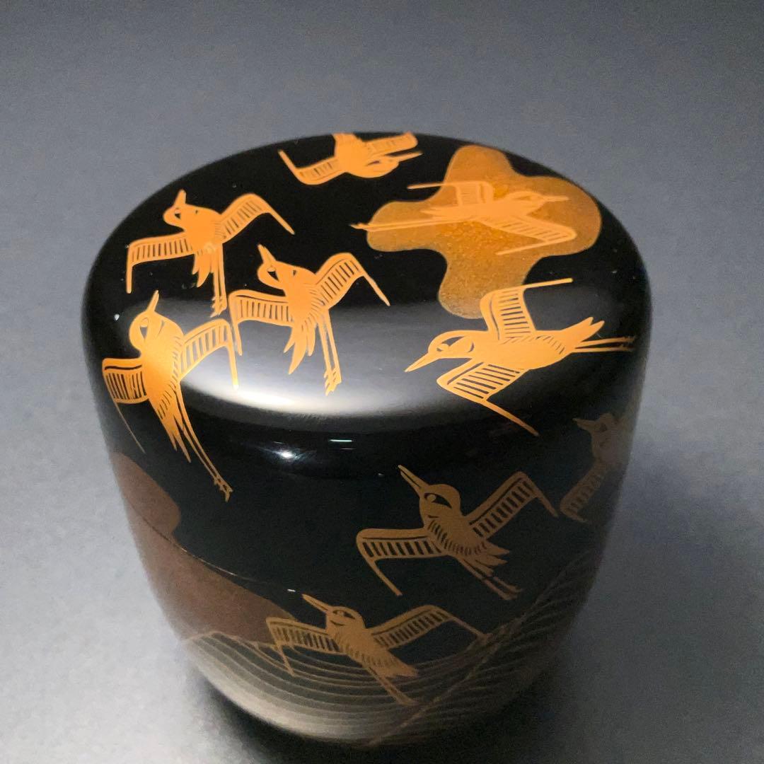 【茶道具】棗　波千鳥　壬依　共箱　金蒔絵　6R1280ダN3
