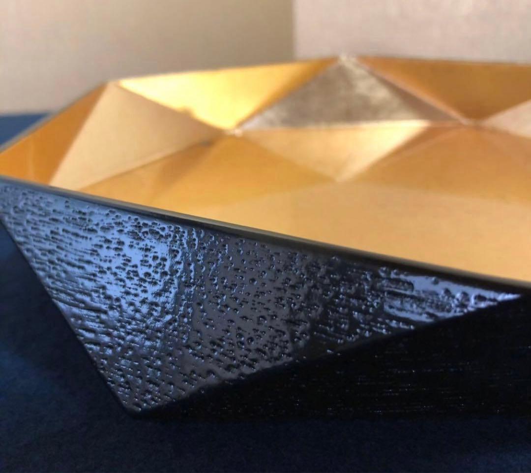 《R》黒塗内金箔 亀甲盆 塗師 川瀬表完作 共箱 251111う6割引❗️
