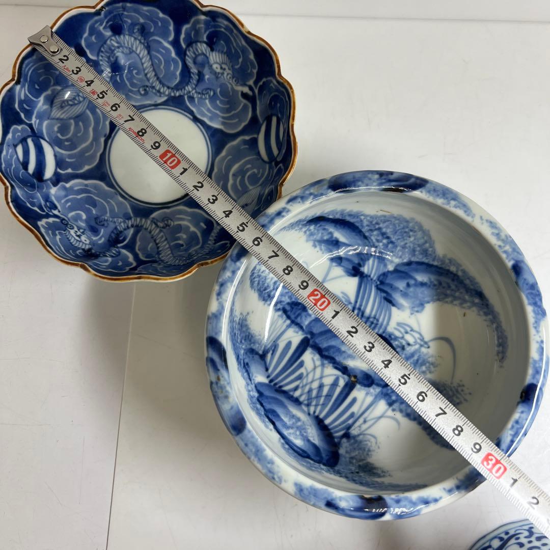 古伊万里　染付鉢色々5客　幅約11/15.5/16㎝　東Y8-0402①