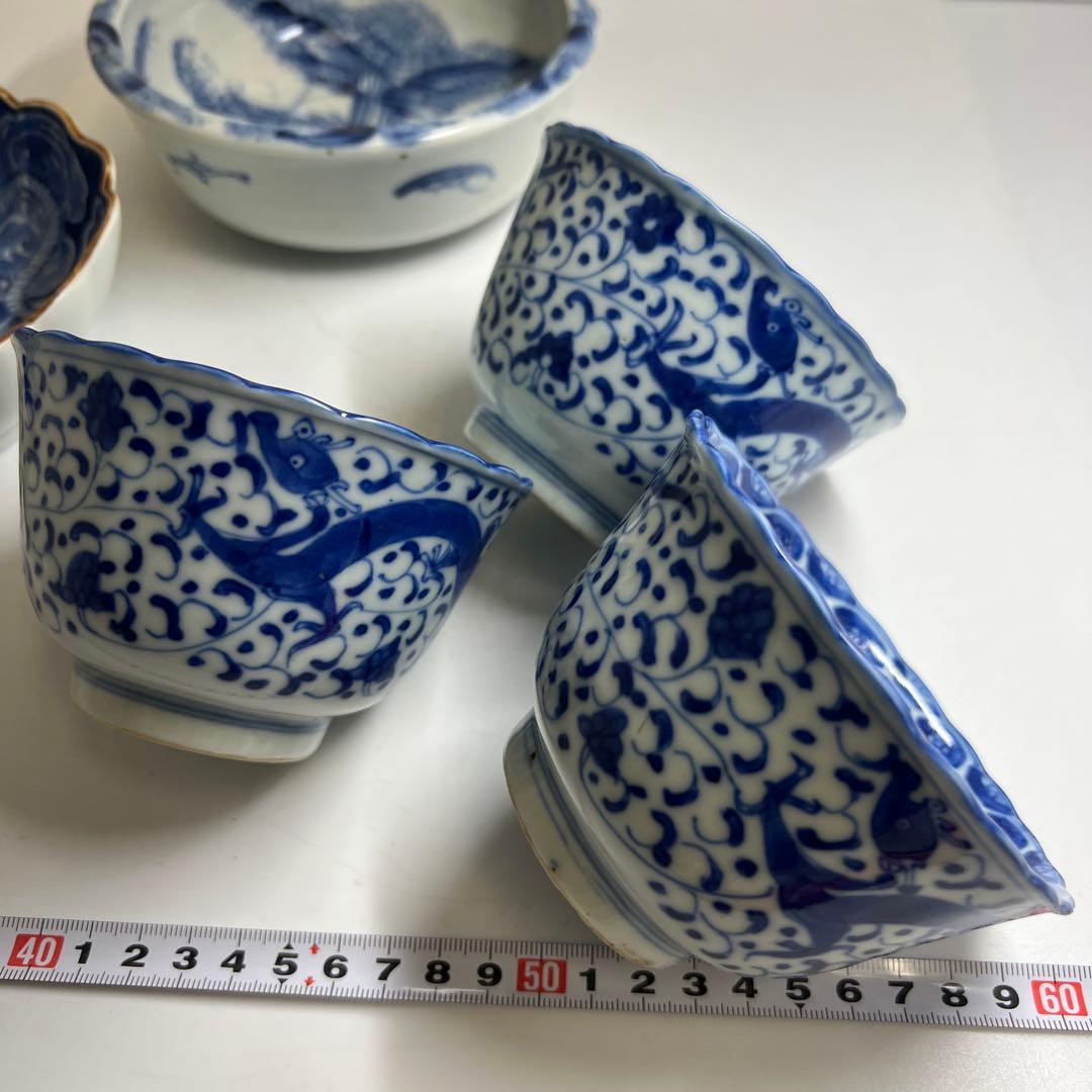 古伊万里　染付鉢色々5客　幅約11/15.5/16㎝　東Y8-0402①