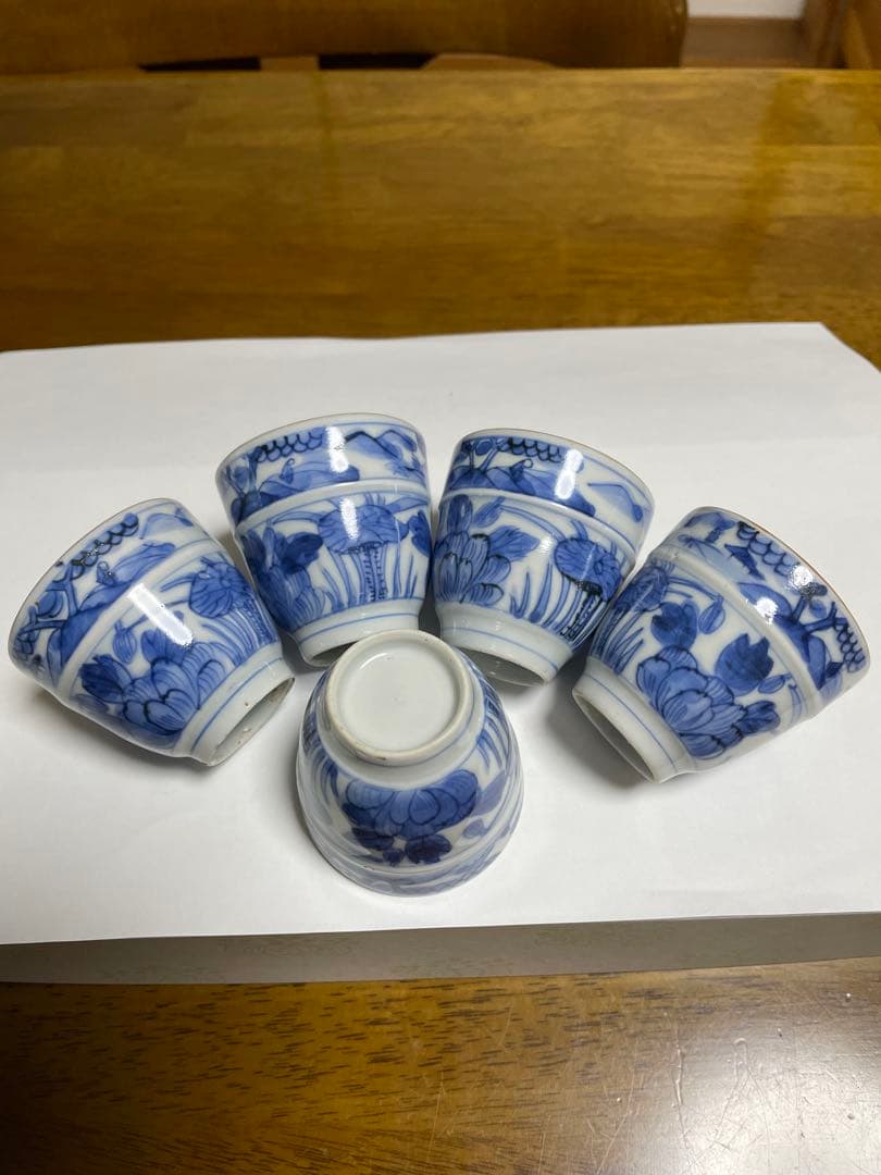 古伊万里　染付帯巻煎茶碗5客揃　骨董