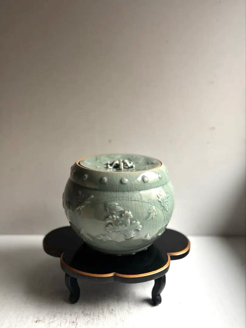 913 湖巖美術館所藏 東國窯 赫山方澈柱作 草蔓文高麗青磁水指 茶道具 高島屋