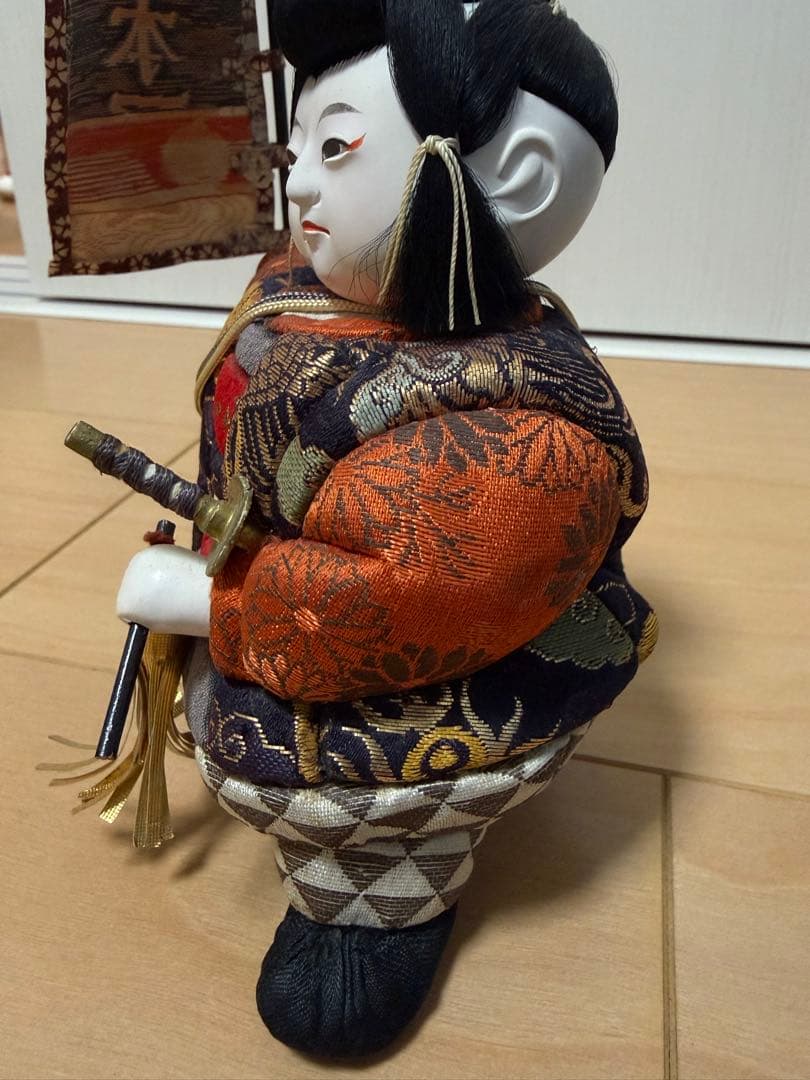 昭和レトロ 木目込み武者人形 日本一旗 桃太郎風 20cm 端午の節句
