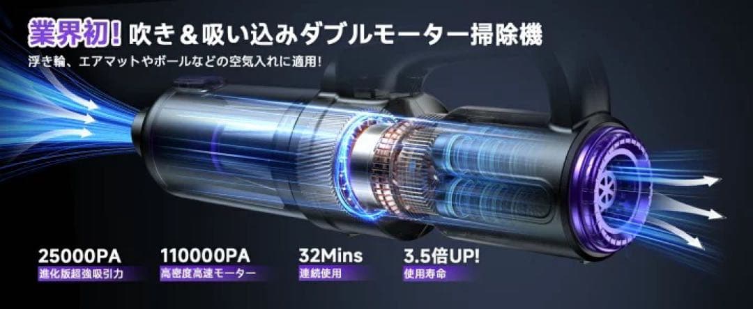 掃除機 コードレス 25000pa超強力吸引 6WAY LEDライト付　限定１個