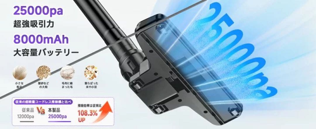 掃除機 コードレス 25000pa超強力吸引 6WAY LEDライト付　限定１個
