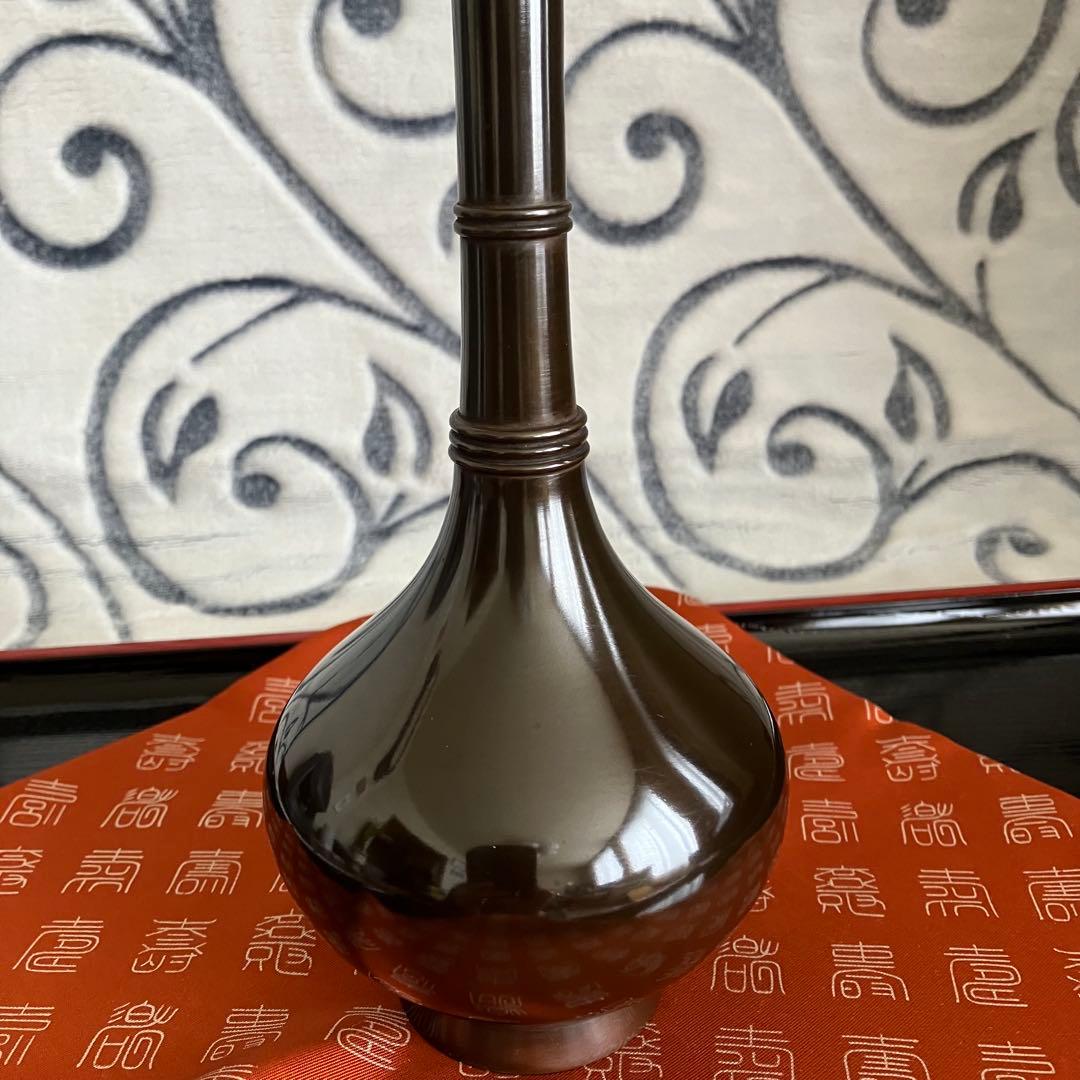 茶道具名工 釜師 角谷莎村作 唐銅龍耳水瓶 共箱 共布