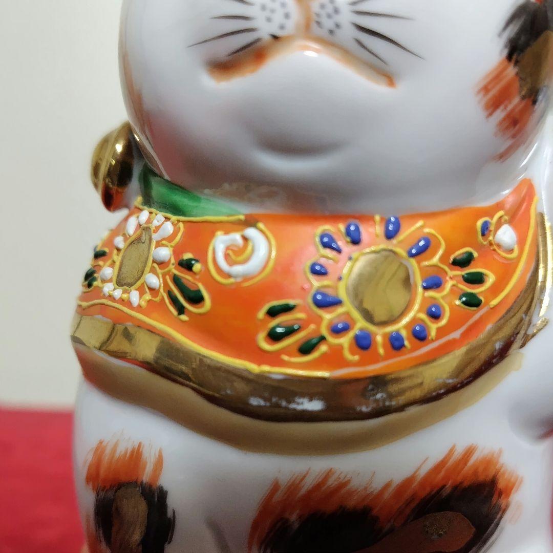 ​九谷焼 招き猫 左手上げ 三毛猫 金彩 5号 縁起物 置物 伝統工芸品 骨董