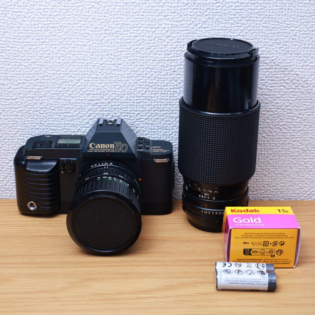 フィルムカメラ Canon T70 レンズ2本 フィルム電池付き