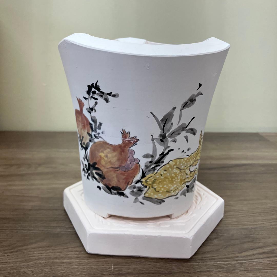 E-1 【極美品】煎茶道 白泥 涼炉 台座付き 「名揚合利」刻印 中国茶器