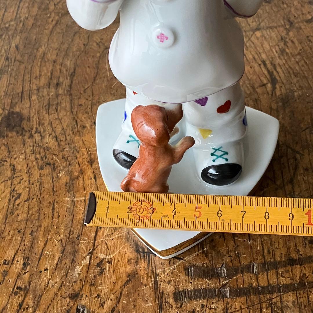 カラフル　道化師の陶器フィギュア　イギリス　陶人形　ピエロと犬　ビンテージ　骨董