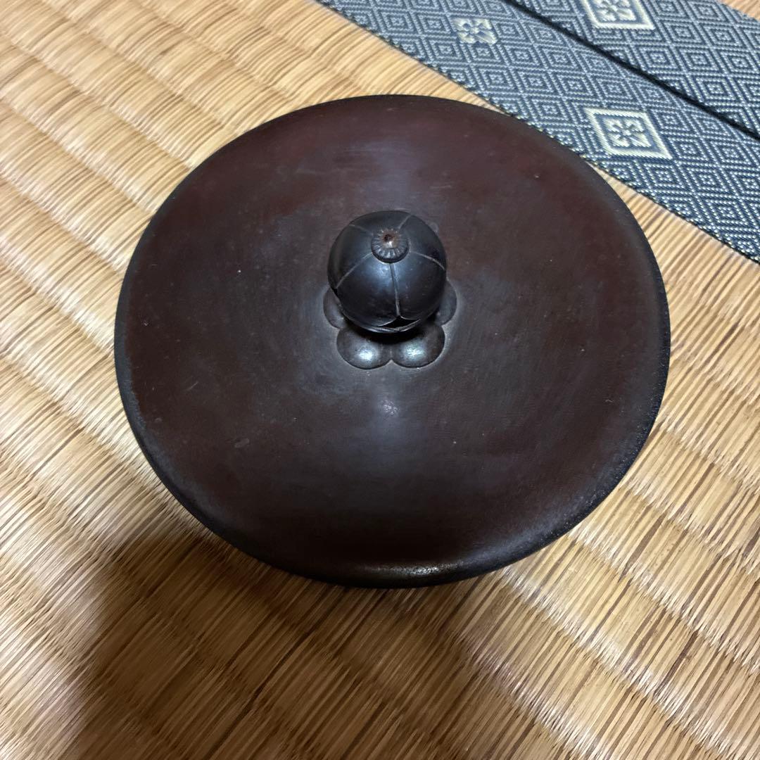 唐銅朝鮮風炉 真形釜　釜師 角谷　袋に入れた灰付き