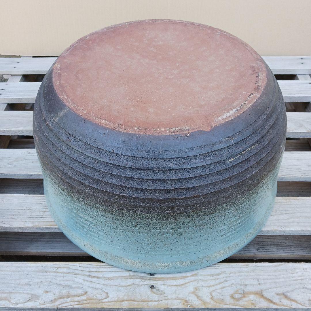 新品　∅50　陶器　睡蓮鉢　特大　難有　メダカ鉢　水色　ブルー　ルーバー　LWC