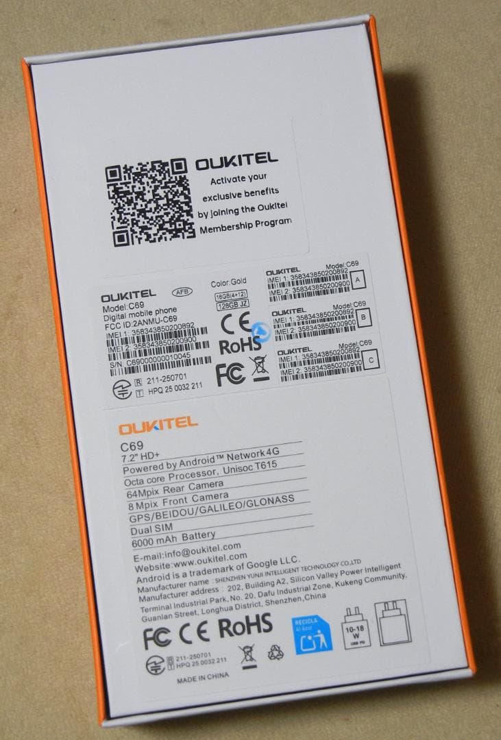 スマートフォン本体 Oukitel C69 Android15 7.2' Dual SIM Free
