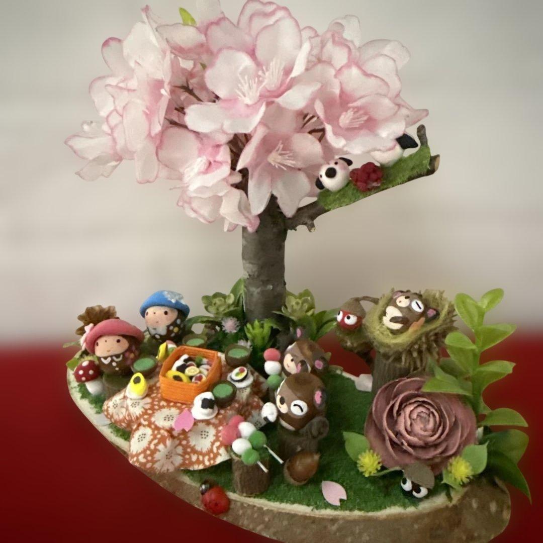 どんぐりアート♡春のオブジェ　(手のひらサイズ)ぽかぽか春一番　お花見オブジェ♡