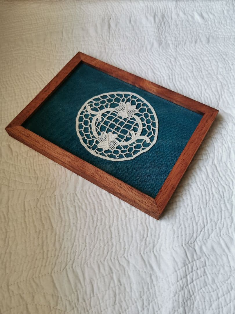 アンティーク☘トレフル よつ葉クローバー ニードルワーク レース刺繍ドイリー額装