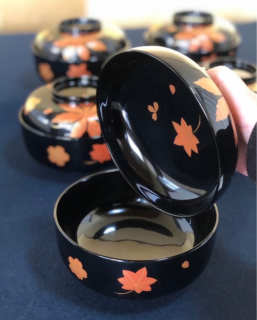 割引‼️《レ》輪島塗 嵐山蒔絵 煮物椀5客 木製漆器 木箱　251104う3