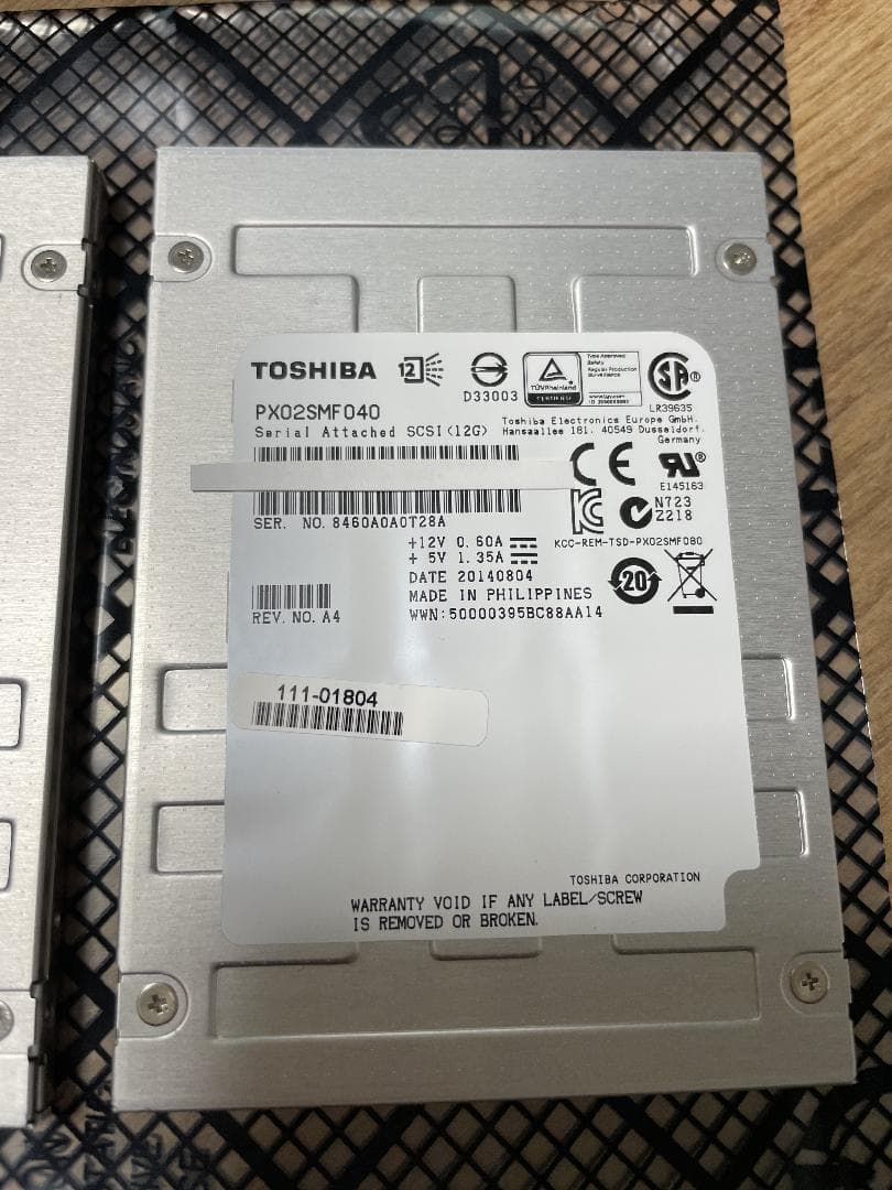 PX02SMF040 Toshiba製 400GB SSD x5枚
