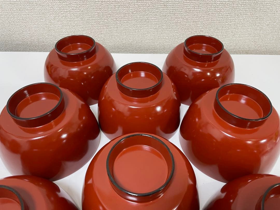 【現状品】漆器 輪島塗 金彩 朱塗 底黒塗 蓋付き椀 割烹 煮物椀 9個 ②