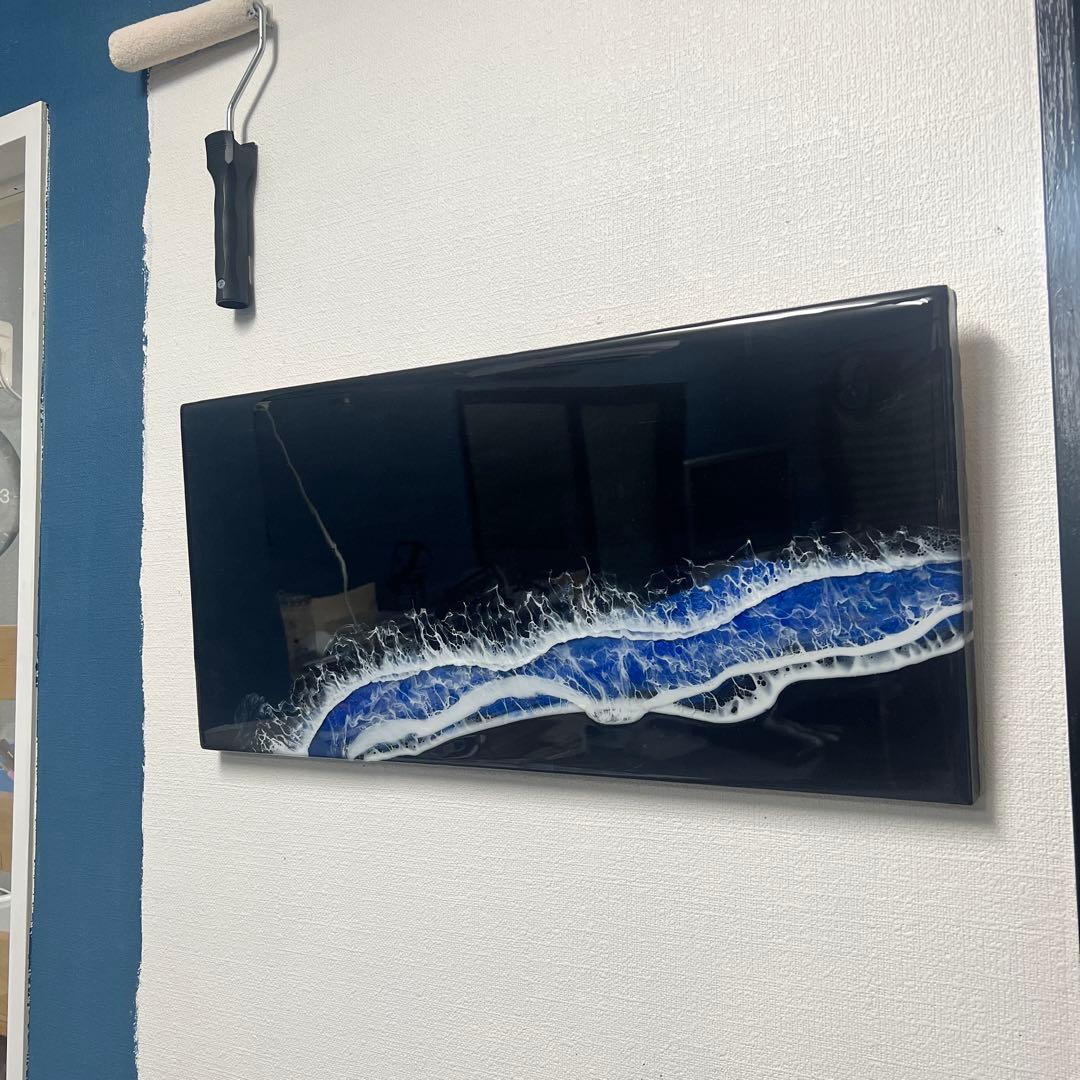【レジンアート】モノクローム／夜光虫／蓄光／ワイドパネル 60cm × 28cm