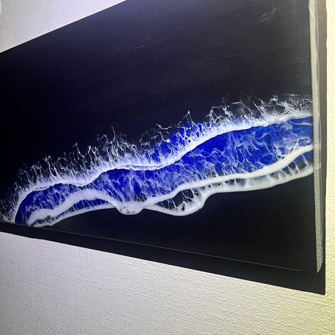 【レジンアート】モノクローム／夜光虫／蓄光／ワイドパネル 60cm × 28cm