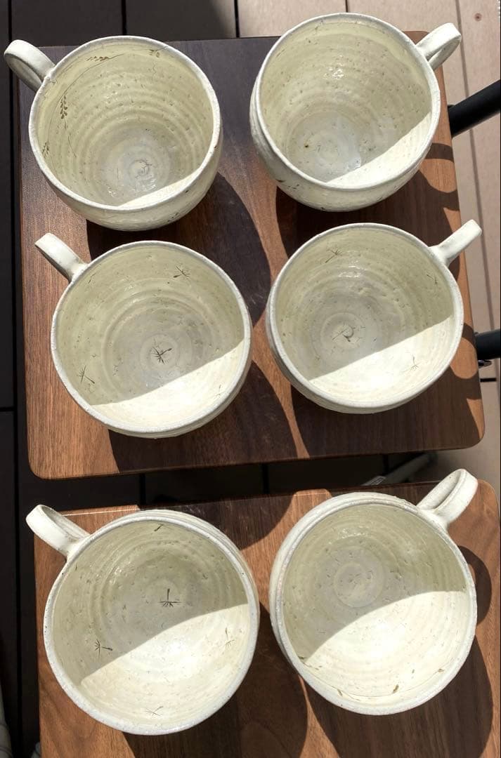 和モダン 陶芸カップ 6客 手描き草文様 ナチュラル系