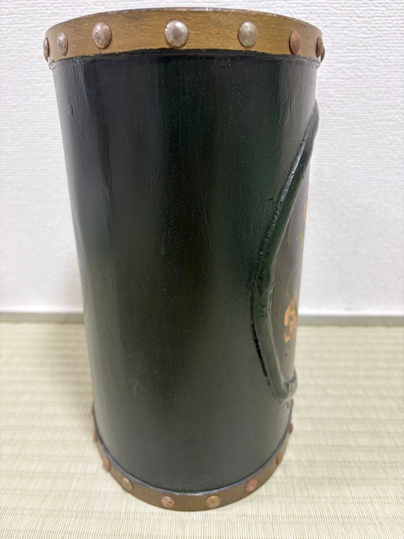 ヴィンテージ 木製 ダストボックス ゴミ箱 トールペイント 鋲打ち アンティーク