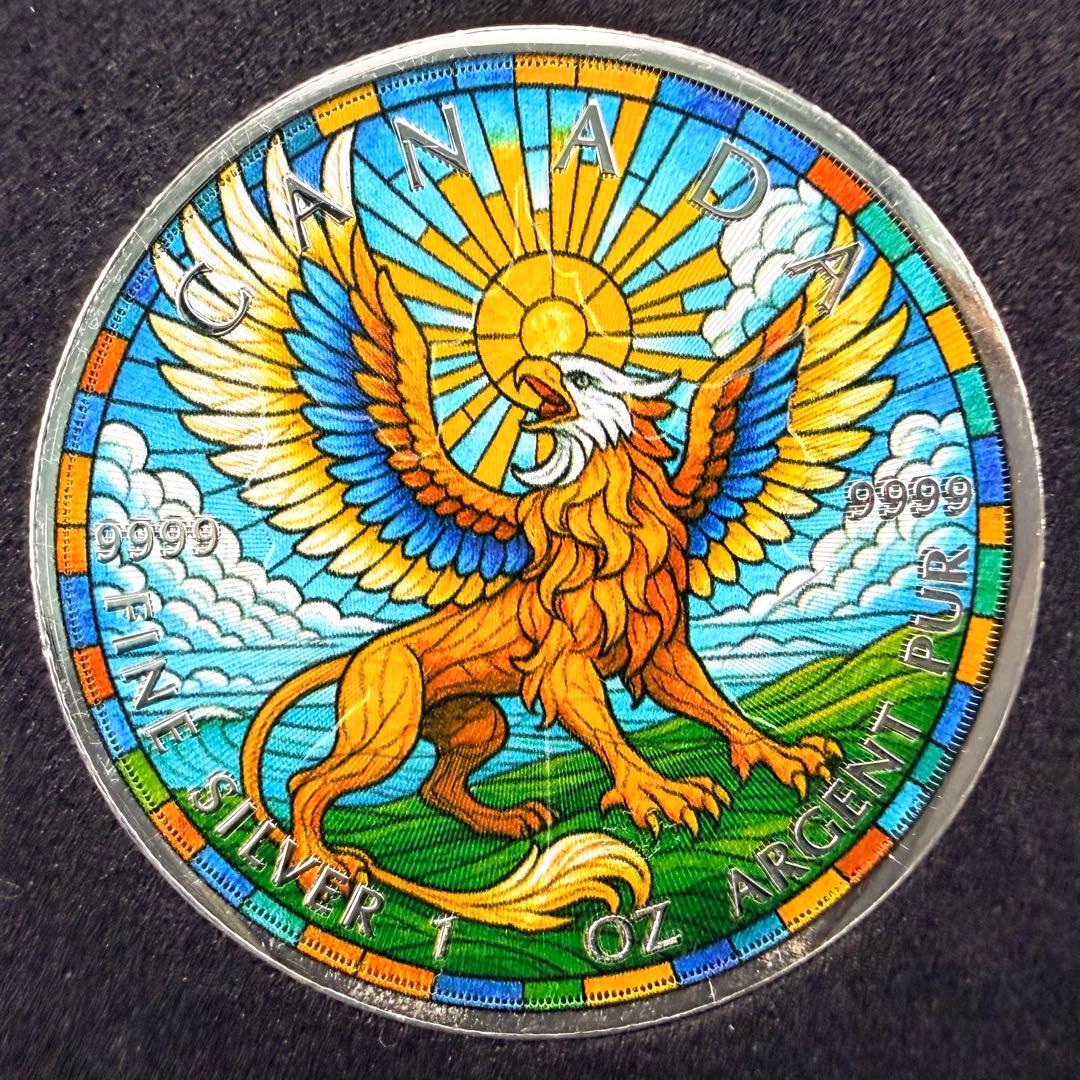 メイプルリーフ 銀貨 カラー ステンドグラスグリフォン 1オンス 1oz