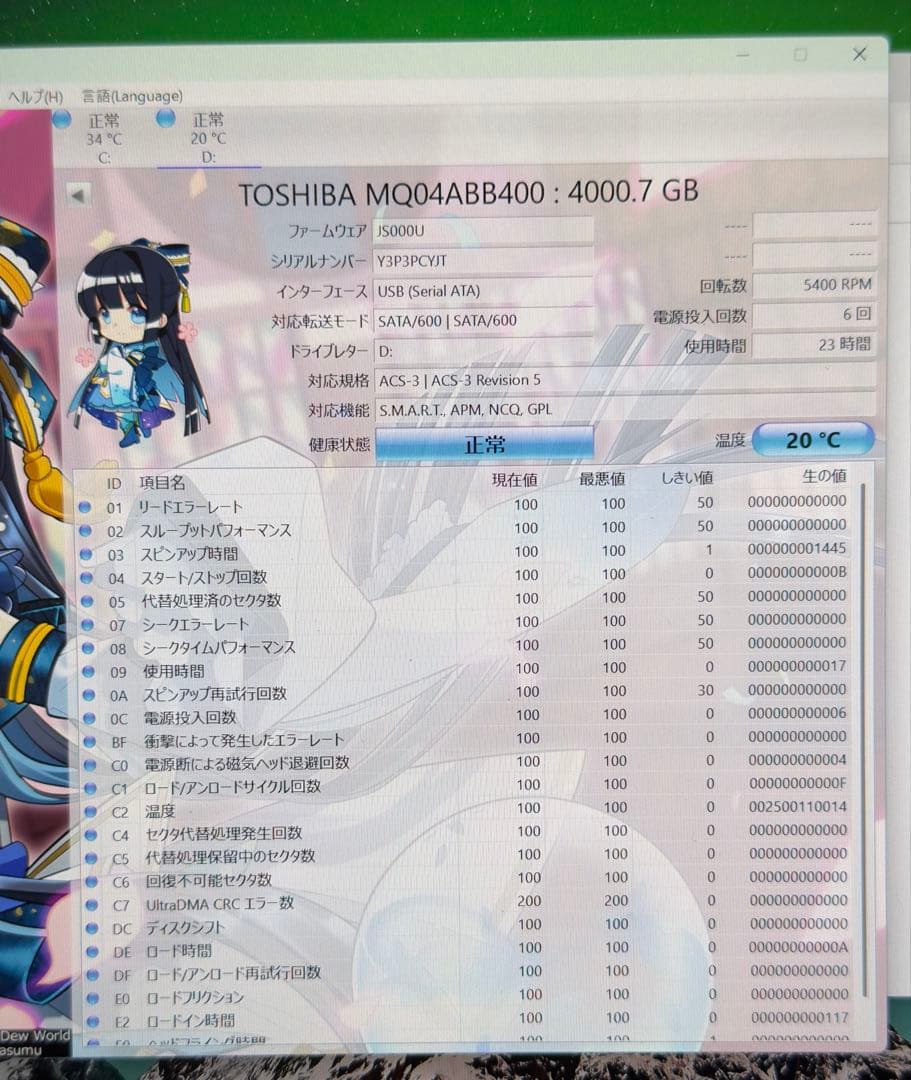 外付けハードディスク・ドライブ TOSHIBA MQ04ABB400 4TB HDD