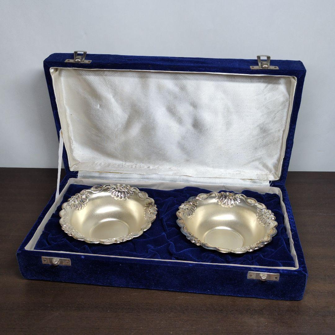 SILVER 刻印有 花唐草文 ボウル 一対 重さ約90g 箱付き