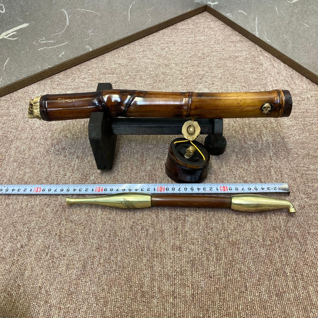 喧嘩特大煙管骸骨煤竹特大煙管入れ相撲　大工頭領　ハンドメイド置物飾り物工芸