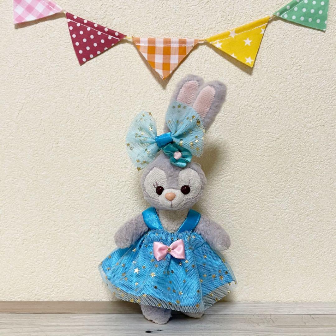 ハンドメイド。ブルーサテン&星★チュールワンピース。ぬいぐるみバッジ用コス
