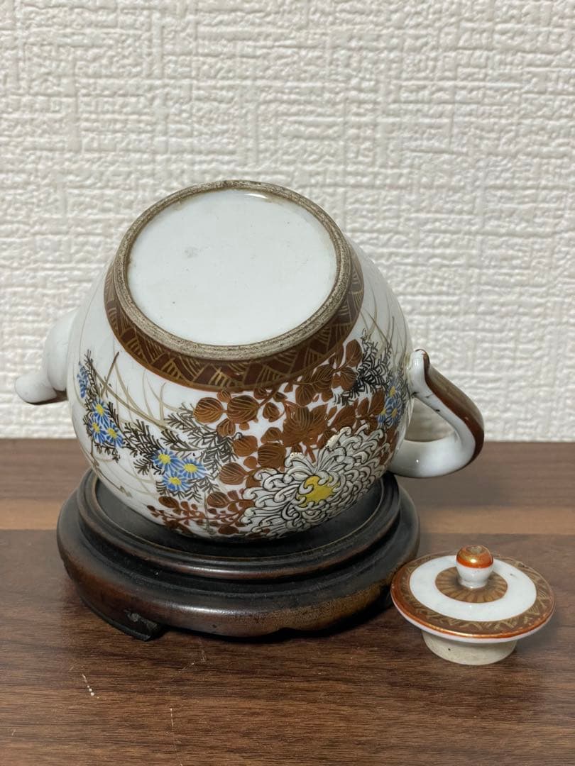 九谷焼 明治期 色絵花鳥文 急須 小ぶり
