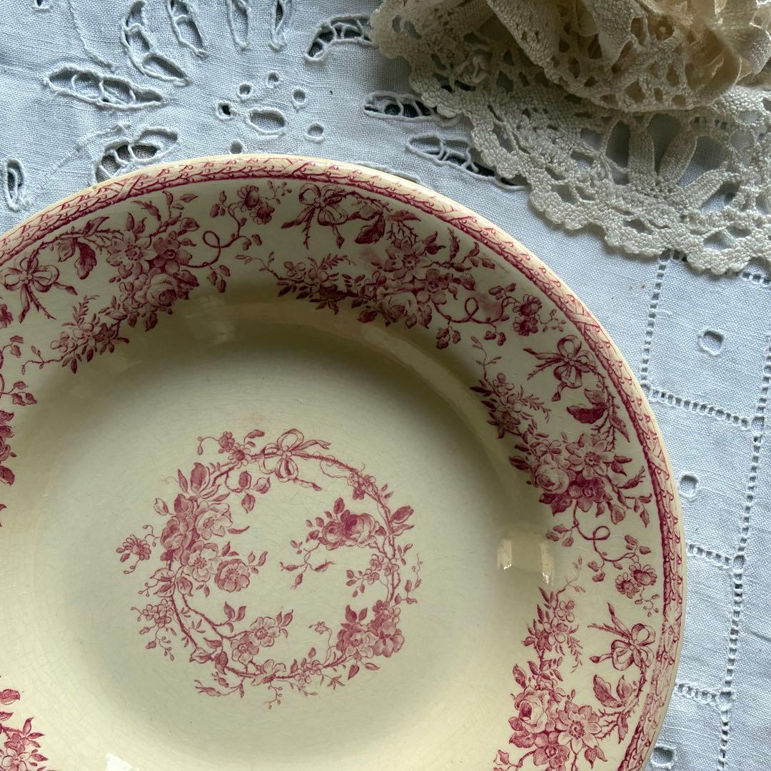 Gien Bouquet de rose フランス　深皿　赤　ピンク