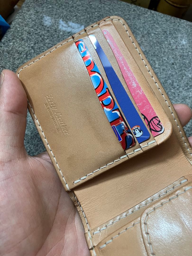 【総手縫い】栃木レザー×姫路レザー 二つ折り財布 オールブラック 本革