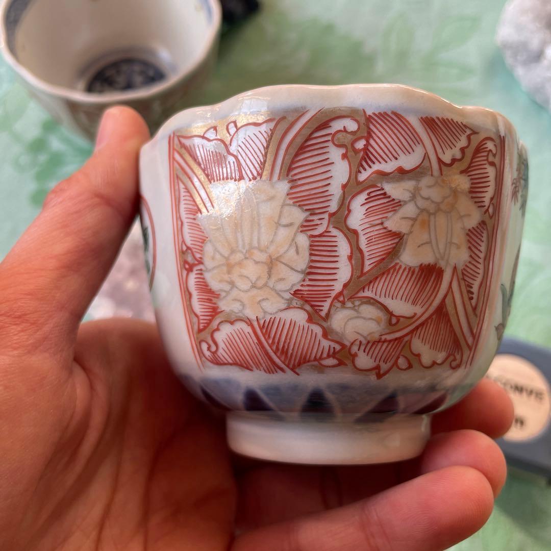 古伊万里　金彩　色絵　湯呑み茶碗　2客