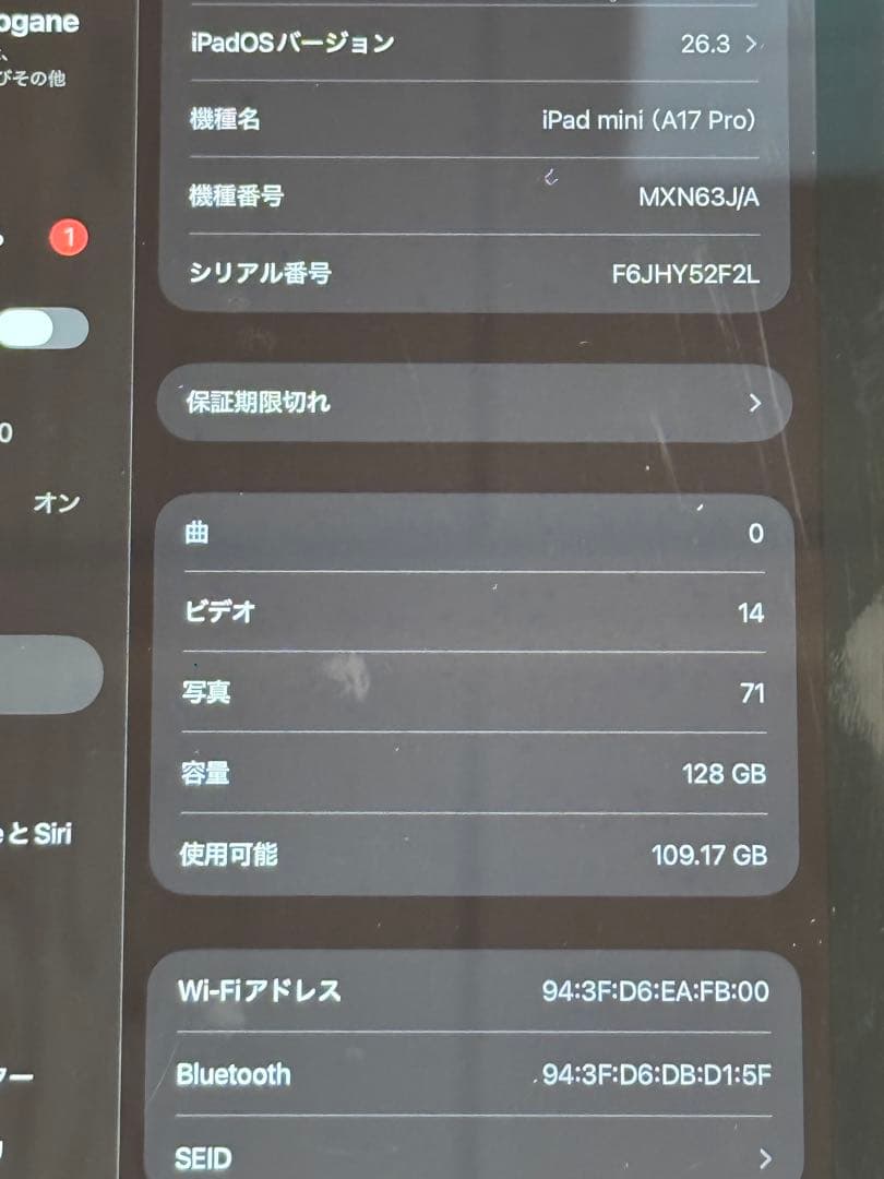 iPad本体 iPad mini (A17 Pro) Wi-Fi 128GB