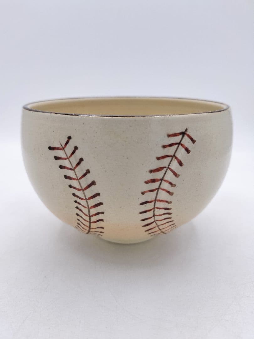 d065【新品・未使用】野球ボール茶碗・国産真茶筌セット 中村良二 木箱 茶道具