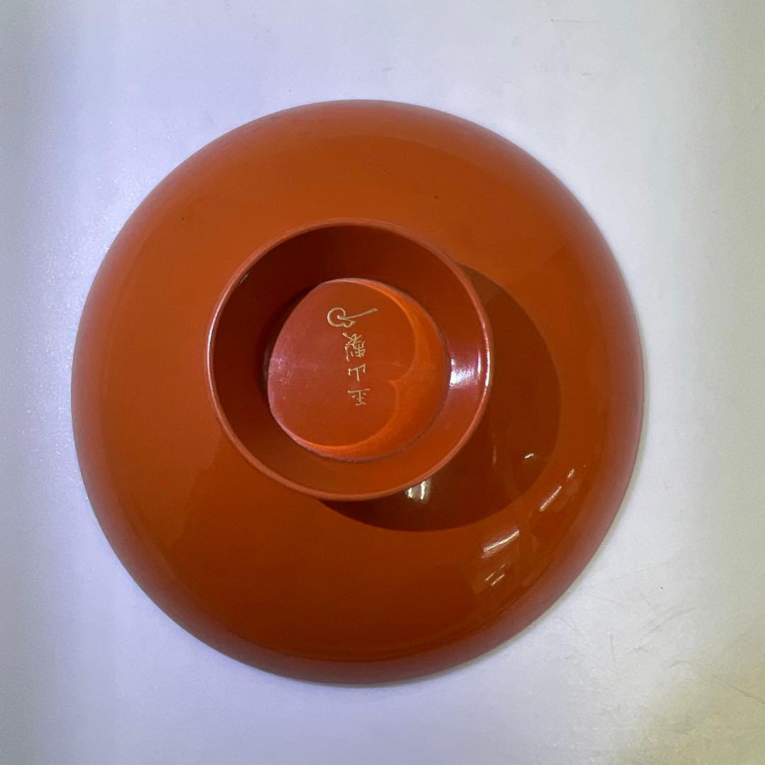 玉山製花押　文晁筆　朱塗蝶蒔絵盃　口径約8.5㎝　東Y8-0331☆2F