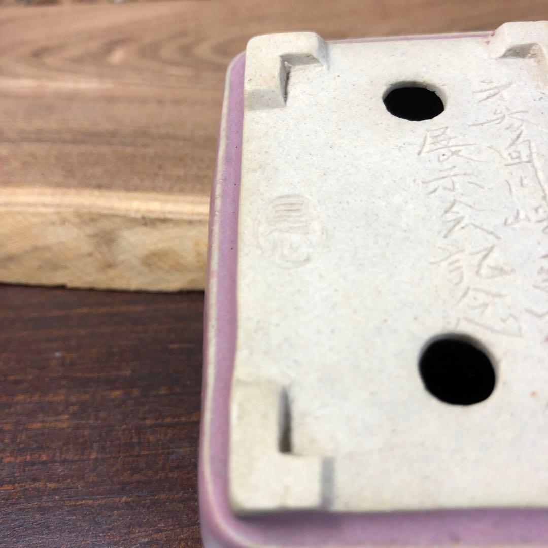 【名品 時代物】岡谷是心　展示会出品作品　　小品盆栽鉢　桃紅釉