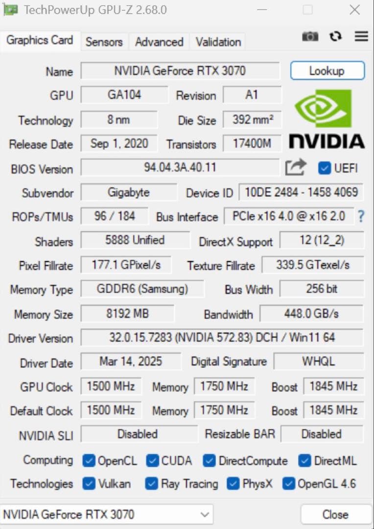グラフィックボード・グラボ・ビデオカード AORUS RTX3070 MASTER 8GB