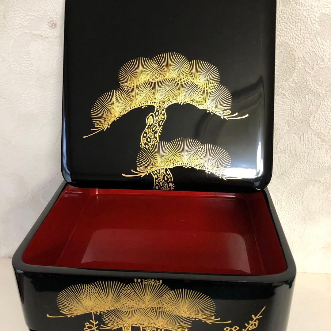 越前漆器　漆器　重箱　沈金　若松　6.5寸　お正月