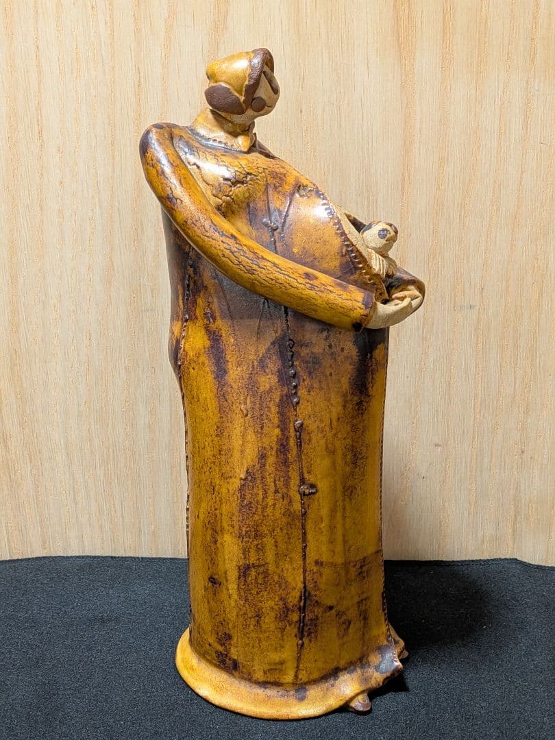 陶器 親子像 オブジェ 約21cm 在銘 置物 インテリア 陶芸作品