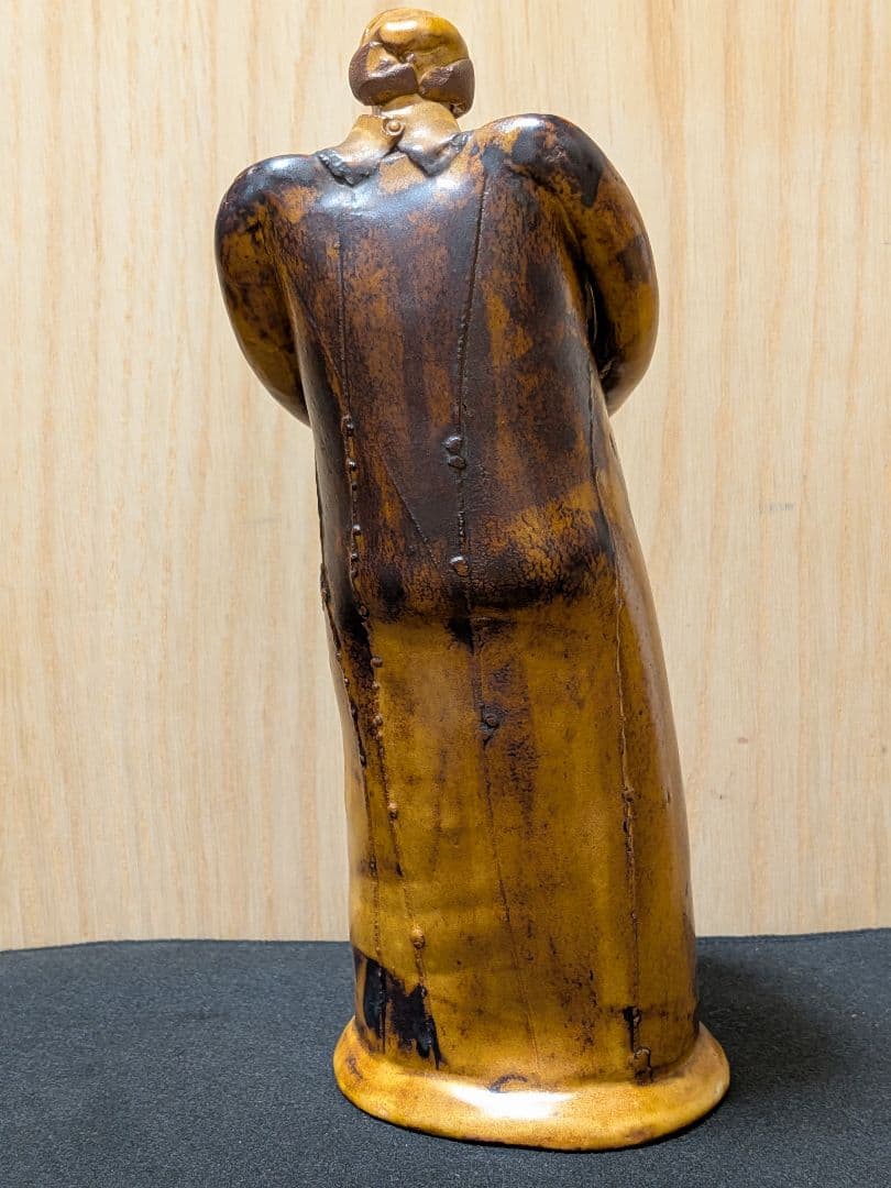 陶器 親子像 オブジェ 約21cm 在銘 置物 インテリア 陶芸作品