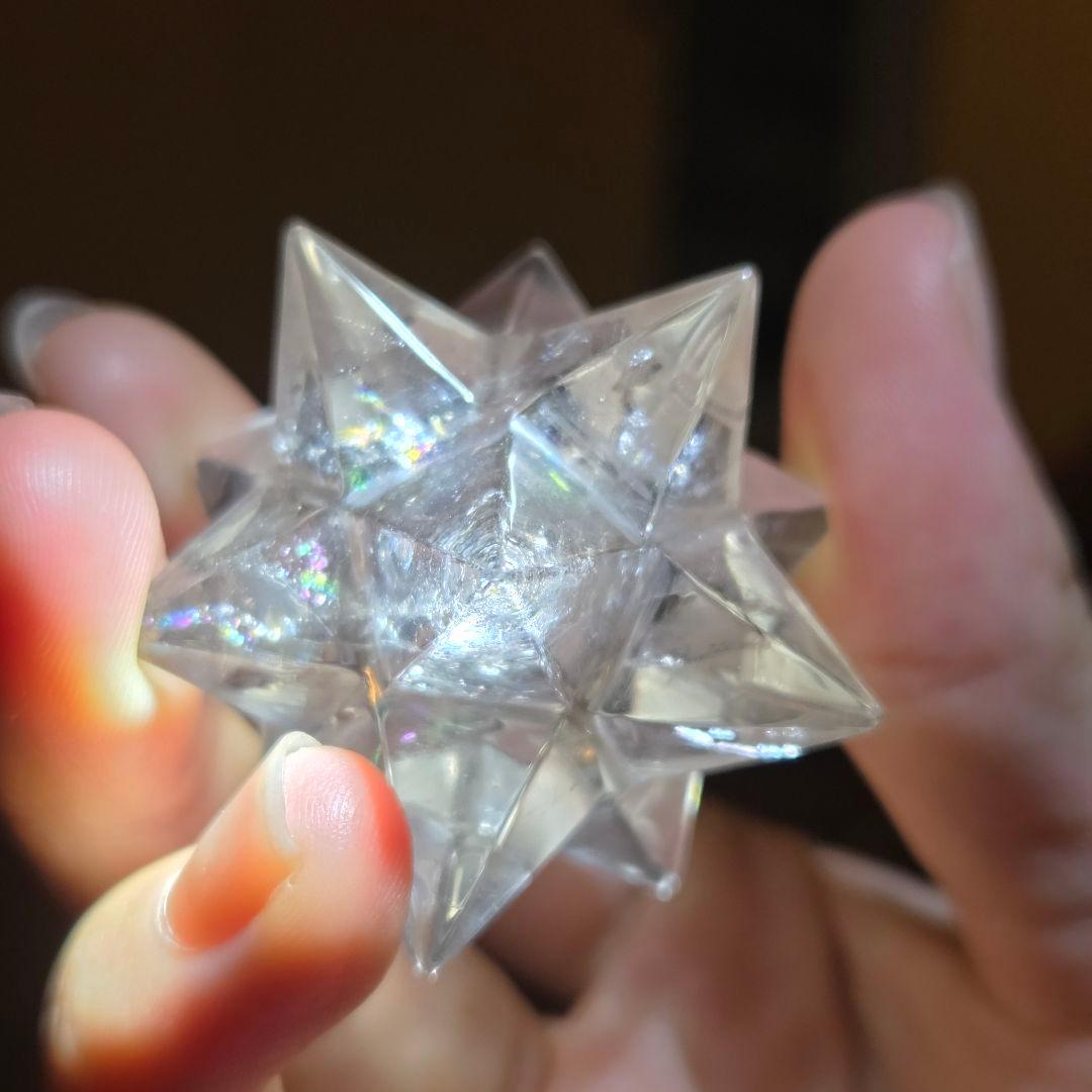 ヒマラヤ天然水晶 アステロイド彫刻 レインボー入り スモーキー水晶