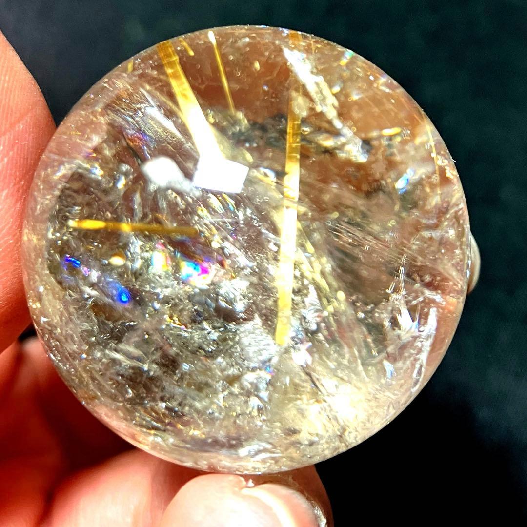 超絶綺麗✨36mm 虹入りゴールドタイチンルチルクォーツ　丸玉　スフィア